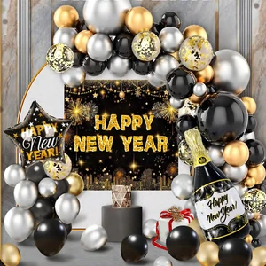 Happy New Year Balloon Set: Background Fabric, Atmosphere-Creating Arrangements, Scene Decorations, Balloons