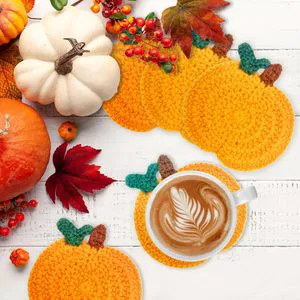 Handmade Fall Pumpkin Decor Knitted Drink Coaster Set 6 Pack Table Protection for Thanksgiving for Home Custom Mats Pads
