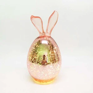 LED Glass Easter Rabbit Spring Easter Rabbit Decorative Glass Transparent Animal Center Decorative Table Home Decoration