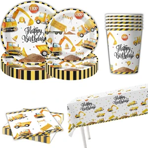 Construction Vehicle Theme Birthday Party Tableware Set-Eco-Friendly Disposable Paper Decorations for Thanksgiving Diwali