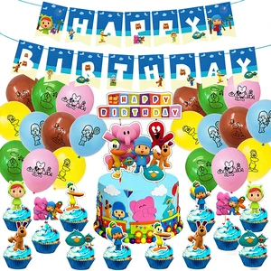 Pocoyo Children's Birthday Party Supplies HBD Banner Cupcake Toppers Favor Toys Colorful Home Decorations for Boy's Birthday
