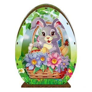 Customized Diverse Easter Products Cute Rabbit Diy Diamond Painting Table Ornaments with Led Light Home Decor