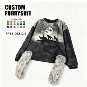 Premium Kids Furry Werewolf Hoodie with Paws Halloween Cosplay Costume for Boys Girls