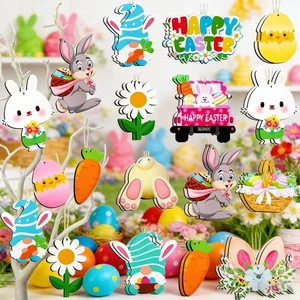 12-Piece Adult Easter Decoration Set with Burlap Easter Eggs Wooden Rabbits Little Men Truck Signs & 'Happy Easter' Indoor Toys