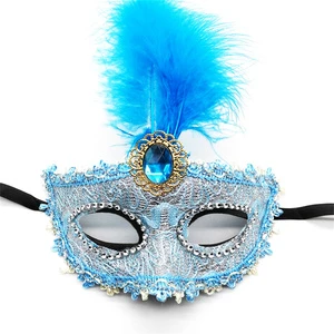 Blue Funny Costume Cosplay Venetian Mardi Gras Carnival Masquerade Mask Feather Party Mask for Party Holiday Supply Xmas Decor