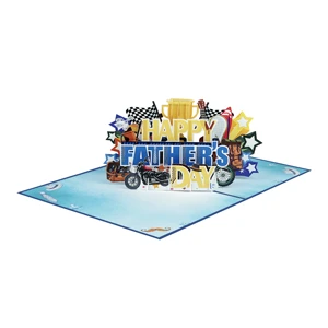 Wholesale Handmade 3D Pop Up Father's Day Greeting Card Blue Custom Design Bulk Supply High Unique Gift Card for Dad OEM ODM