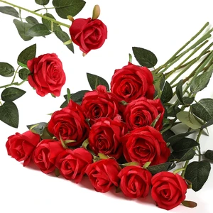 Wholesale Red Artificial Flower Love fake Silk Roses for Wedding Decoration Valentine's Day Party Artificial Plant Decorations