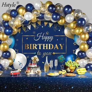 Hstyle Navy Blue Birthday Confetti Balloons Kit Set 50 Pieces Blue Birthday for Men Women Photography Backdrop Banner Package