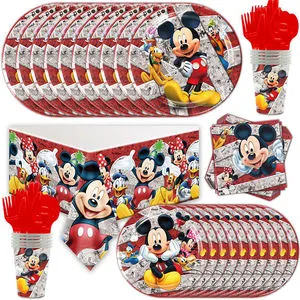 Children's Birthday Cartoon Red Mouse Party Decorative Paper Plates Paper Cups Tablecloth Disposable Tableware Supplies K2091