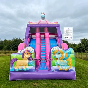 Commercial Inflatable Unicorn Bounce House Slide Combo Kid Inflatable Dual Lane Inflatable Slides With Blower For Birthday Party