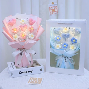Valentine's Day Gifts Hand Made Woven Heart Bouquet Birthday Friends Teacher's Day Gift Flower with Bag