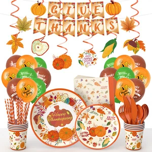 Thanksgiving Elegant Atmosphere Disposable Pumpkin Paper Plate Tableware Set Disposable Table Decorations for Party Layout Theme