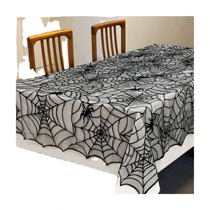 OWENIE Black Halloween Spiderweb Tablecloths Black Lace Bat Spider Party For Festival Decoration Lace Tablecloth