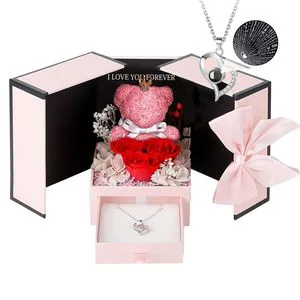 New Product Ideas 2024 Valentines Day Eternal Flower Roses Cute Bear and Necklace Roses Gifts Women Girls 2024 Trending Products