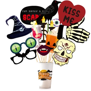 Halloween Photo Booth Props, Selfie Signs for Kids & Adults, Spooky Party Supplies & Decorations, Pumpkins Ghosts & Bats