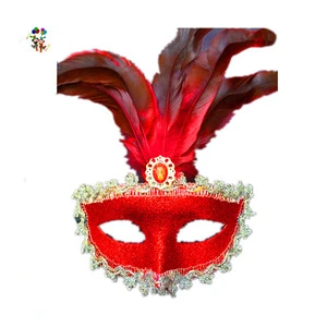 Carnival Party Sexy Venice Red Color Glitter Plastic Feather Masquerade Masks HPC-2127