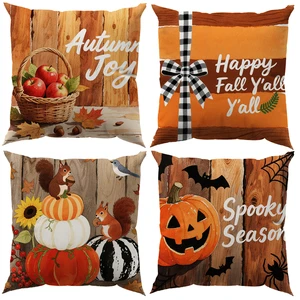 High Quality Customized Farmhouse Fall Thanksgiving Festival Eco-Friendly Anti-Bacteria Decorative Pillow Cover Set for Home