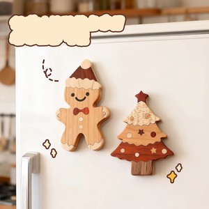 Custom Art Deco Christmas Tree Wood Fridge Magnet Gingerbread Man Eco-Friendly Home Decoration Tourism Souvenir Gifts