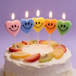 Colorful Heart-Shaped Smiley Birthday Candles Smoke Free for Boy Girls Kids Birthday Party Supplies