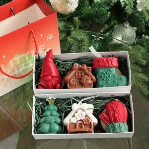 New Year Christmas Present Soy Wax Santa Claus and House Shape Candles Unique Christmas Candles Set