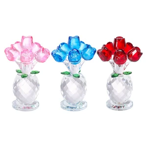 Crystal Rose Bouquet Flower Figurine Rose Gifts for Women Collectible Floral Glass Ornament for Valentine's Day Mother's Day