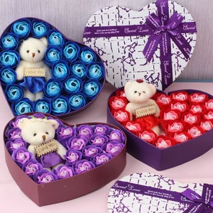 Valentine's Day Artificial Heart Shaped Box Rose Soap Decorative Flower Gift for Women Girls in Valentines Day