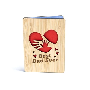 Free Customization Fathers Day Gifts Laser Cut Engraved Wooden Greeting Card Best Dad with Real Bamboo