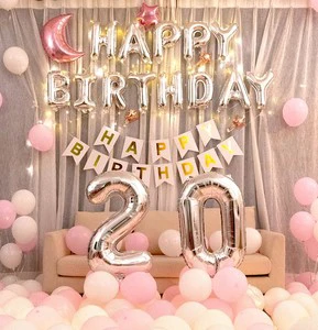 Adult Birthday Party Supplies Letter Number 18 Gradient Inflation Crown Foil Banner Balloons Happy Birthday Party Decoration Set