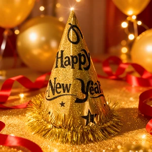 Children's New Year Hat Party Decoration Cone-Shaped Paper Headwear with Happy New Year & Stars Design for Events