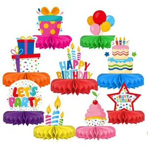 Happy Birthday Reusable Decorations Set-Colorful Themed Honeycomb Centerpiece Table Decoration for Kids Birthday Party