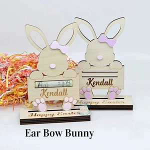 Personalized Wooden Easter Bunny Money Holder Laser Engraved Custom Name Gift Card Slot Happy Easter Tabletop Decor
