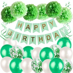 Colorful Birthday Balloons Paper Pompoms Party Decorations Set Adult Baby Birthday Confetti Latex Birthday Party Decorations