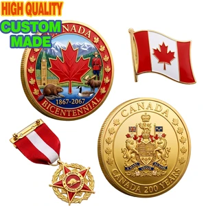 Custom 3D Relief Commemorative Coins National Day Flag Lapel Pins Ribbon Star Medals Set Heritage Anniversary Souvenir Gift