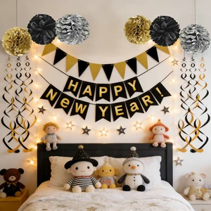 640426 New Year's Eve Party Decorations Kit: Black, Gold, and Silver , and