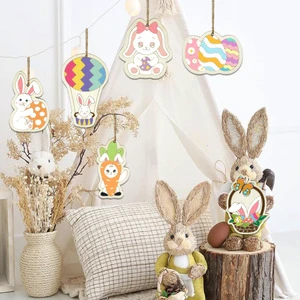 Creative Easter Party Decoration Wooden Rabbit Pendant with Easter Eggs Number-Shaped Hanging Products