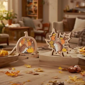 Wholesales Thanksgiving Wooden Decorations Fall Season Sign Desktop Ornaments Harvest Festival Maple Leaf Hedgehog Pumpkin