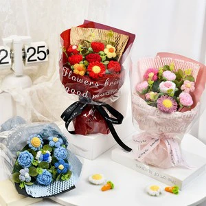 Finished Product Creative Design Handmade Mini Rose Sunflower Mixed Crochet Bouquet Flower