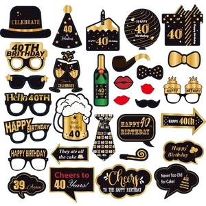 Black Gold Funny Adult Birthday Decorative Paper Beard Props for 30 50 Years Old Birthday Party Photo Supplies