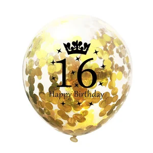 Digital Crown Latex Balloons Confetti Balloons Adult Birthday Party Decorations Number Candles Milestone Celebration Supplies