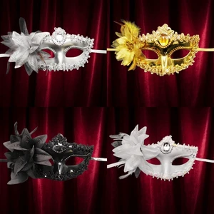 Sexy Lady Masquerade Diamond Venetian PVC for Wedding Carnival Performance Feather Flower Dance Party Costume Christmas