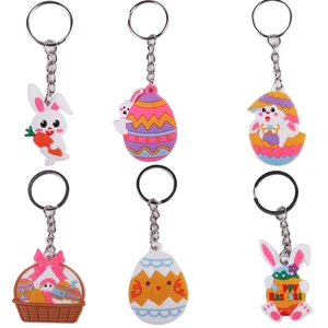 Easter Party Favors Themed Rubber Decorated Egg Basket Key Chain Collection Cute Cartoon Kids' Backpack Accessories Custom