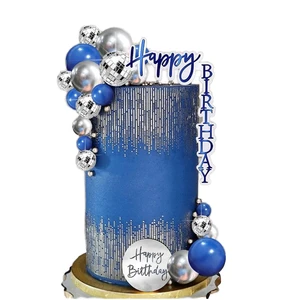 Acrylic Happy Birthday Cake Black Gold Blue Disco Decorated Spherical Cake for Baby Kids and Adults Party Supplies