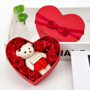 Heart-shaped Valentines Day Gift Soap Rose Flowers Plush Bear Toy Gift Box for Girls Boys