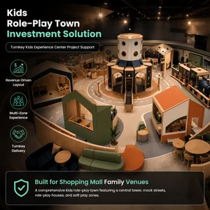 Indoor Pretend Play Center Round Play Structure Road Track Small Houses Mini City Shopping Mall Family OEM ODM
