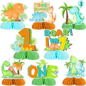 Dinosaur First Birthday Boy 8pcs Paper Honeycomb Centerpieces Eco-friendly Indoor Outdoor Table Toppers Party Decorations