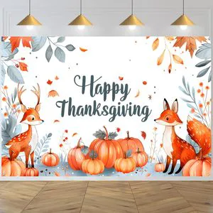 Happy Thanksgiving Backdrop Colorful Autumn Leaves Harvest Photography Background Kids Party Decorations Banner Customizable