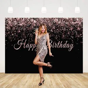 Happy Birthday Backdrop for Adult Party 16th 30th 40th 50th 60th Birthday Background 7x5ft Black and Rose Gold Birthday Backdrop