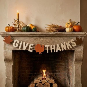Fall Neutral Acorn Garland 7in 12pcs Autumn Harvest Thanksgiving Felt Banner Table Centerpiece Decor