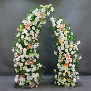 Wholesale Artificial Silk Flower Horn Arch Backdrop White Wedding Christmas Chinese New Year Modern Style Handmade Arch
