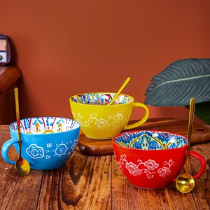 Eco-Friendly Porcelain Breakfast Cereal Cup Bohemian Style Fruit Oat Yogurt Salad Mug Bowl For Coffee